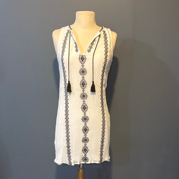 LOFT White and Black Tassle Mini Dress. Size XS Petite - Picture 1 of 4